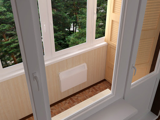 Теплое остекление лоджии пластиковыми окнами и отопительным конвектором в Балашихе